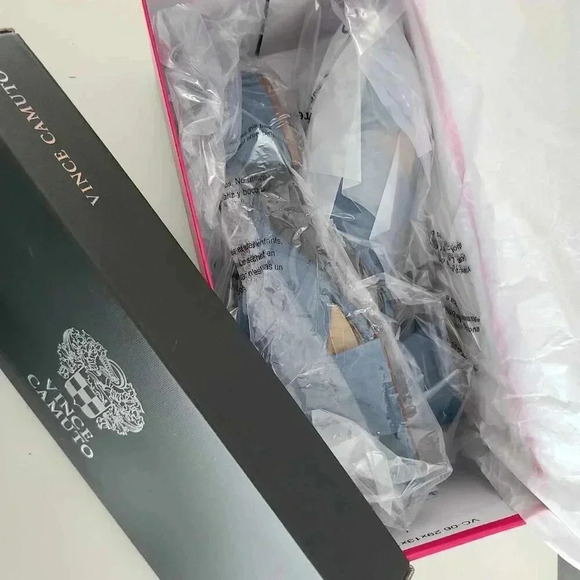 Vince Camuto 7.5 Seedanta Block Heel Nubuck Leather Mule Low Sandal Blue Haze - Picture 5 of 7